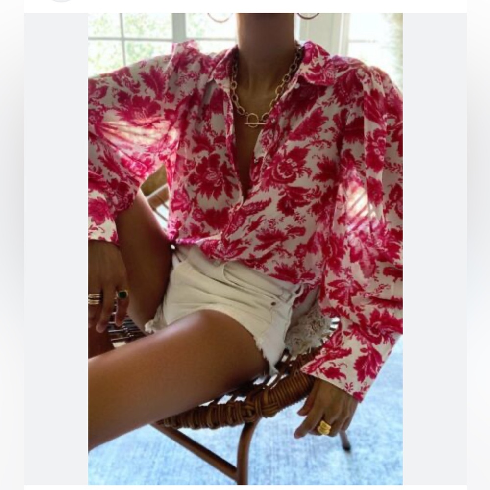 Pink floral blouse ( see through)